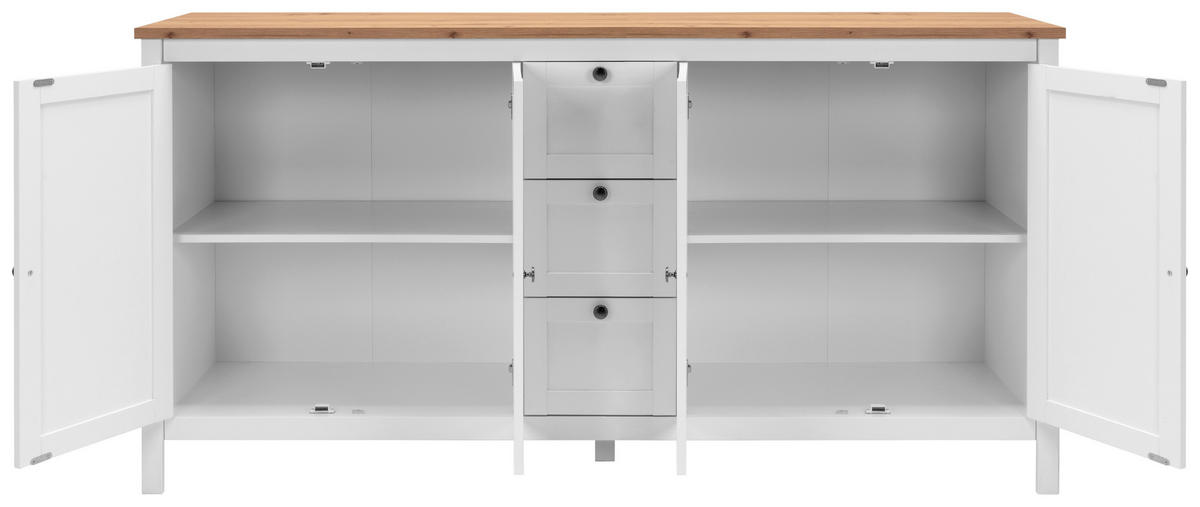 KOMODA, bela  - barve hrasta/bela, Konvencionalno, kovina/leseni material (180/90/40cm) - MID.YOU