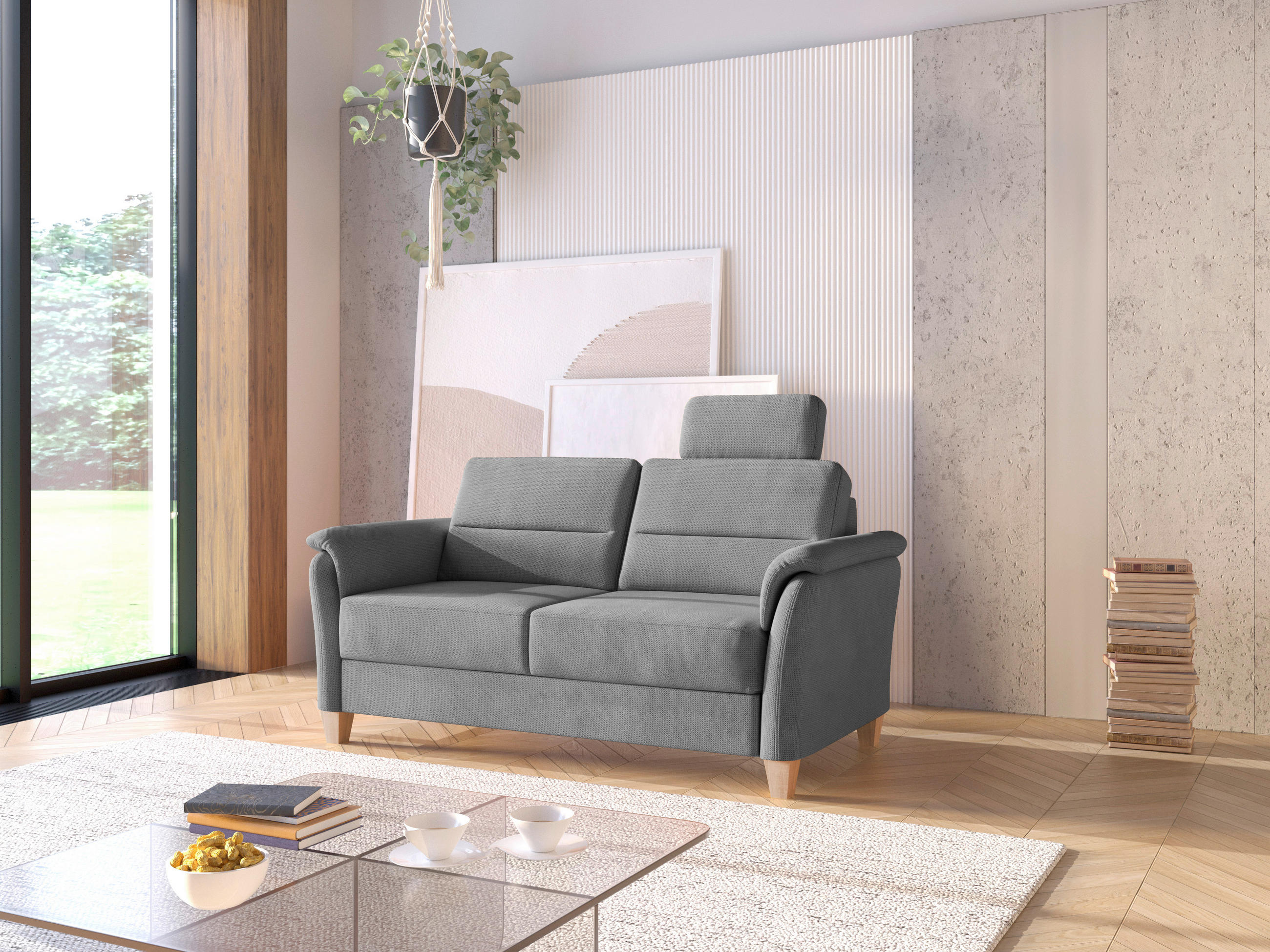 3-SITZER-SOFA in Flachgewebe Grau  - Eichefarben/Grau, KONVENTIONELL, Holz/Textil (179/89/89cm) - Sit & More