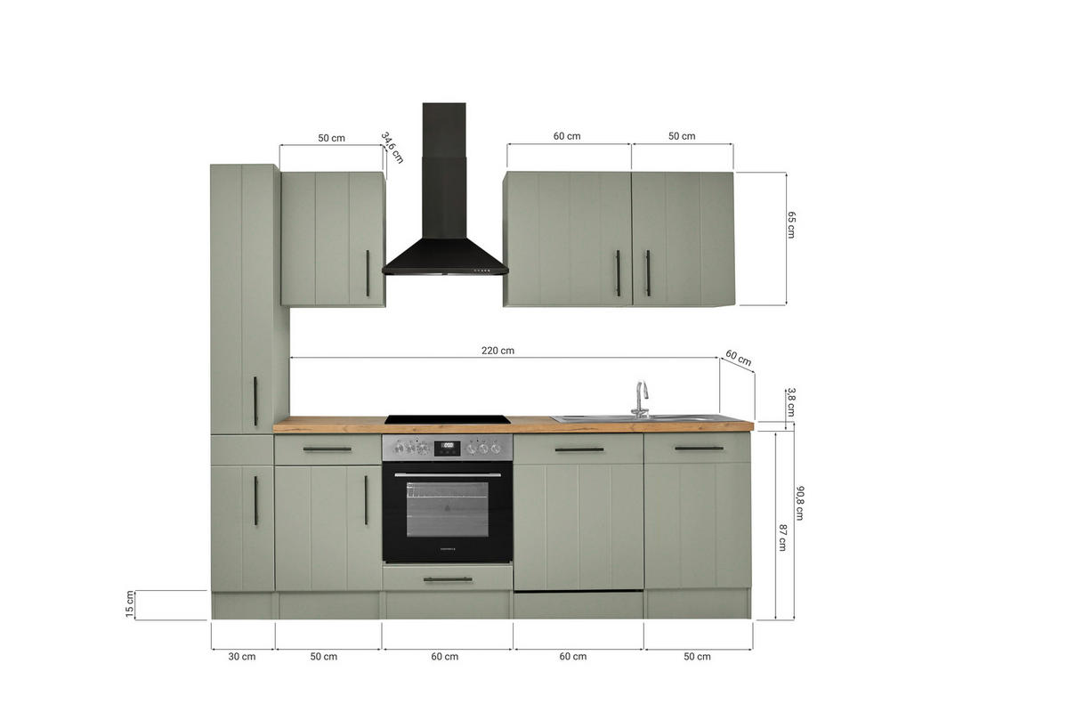 MODULKÖK 250 cm   i vildek, vassgrön  - vassgrön/vildek, Trend, metall/trämaterial (250cm) - Respekta