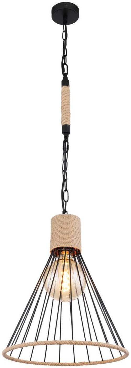 HÄNGELEUCHTE 35/140 cm    - Schwarz/Braun, Natur, Naturmaterialien/Metall (35/140cm) - Globo