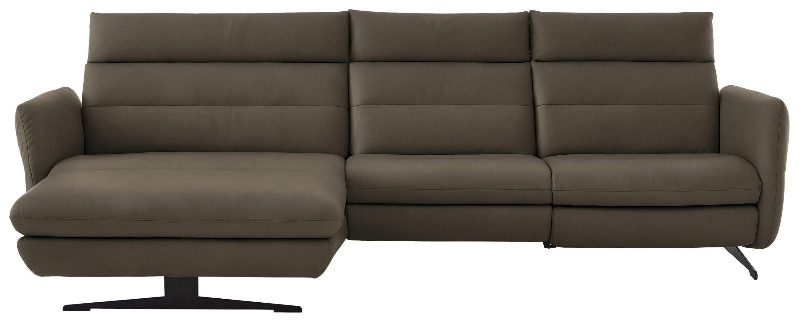 ECKSOFA in Echtleder Graubraun  - Graubraun/Schwarz, Design, Leder/Metall (169/298cm) - Dieter Knoll