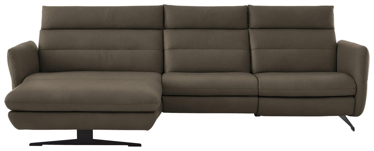 ECKSOFA in Echtleder Graubraun  169/298 cm  - Graubraun/Schwarz, Design, Leder/Metall (169/298cm) - Dieter Knoll
