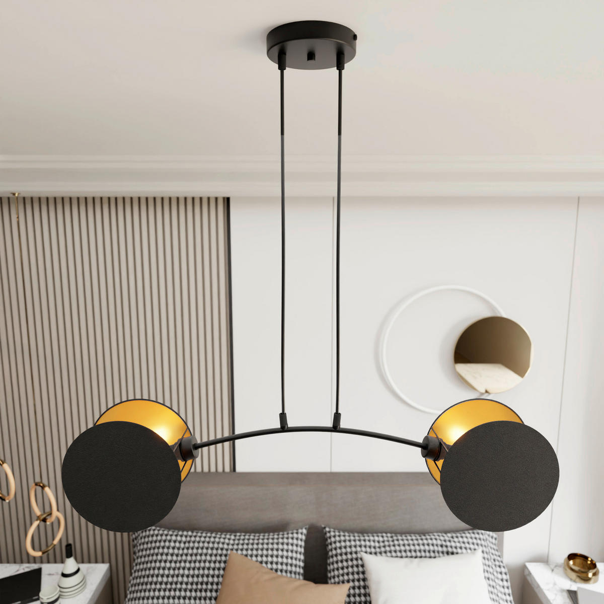 HÄNGELEUCHTE  82/11/100 cm    - Hellbraun/Schwarz, Trend, Textil/Metall (82/11/100cm)