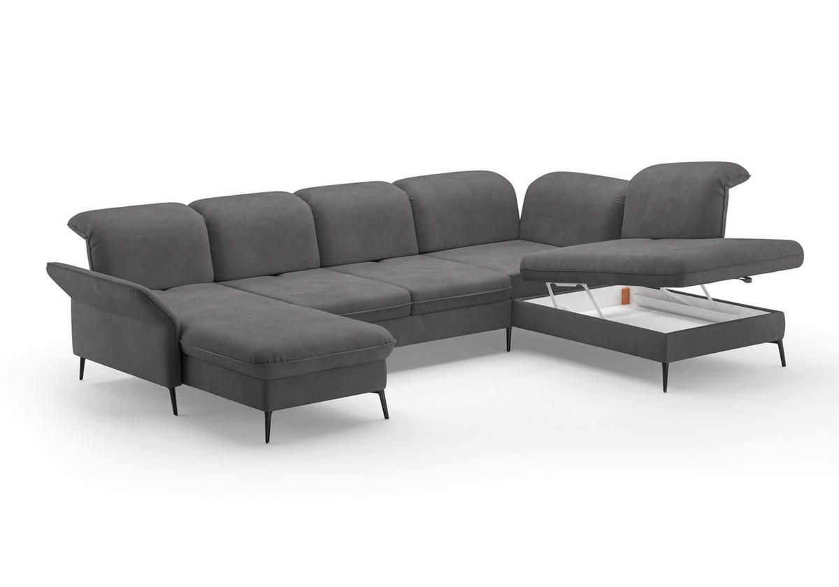 WOHNLANDSCHAFT in Flachgewebe Grau  - Schwarz/Grau, Konventionell, Textil/Metall (198/359/231cm) - Sit & More