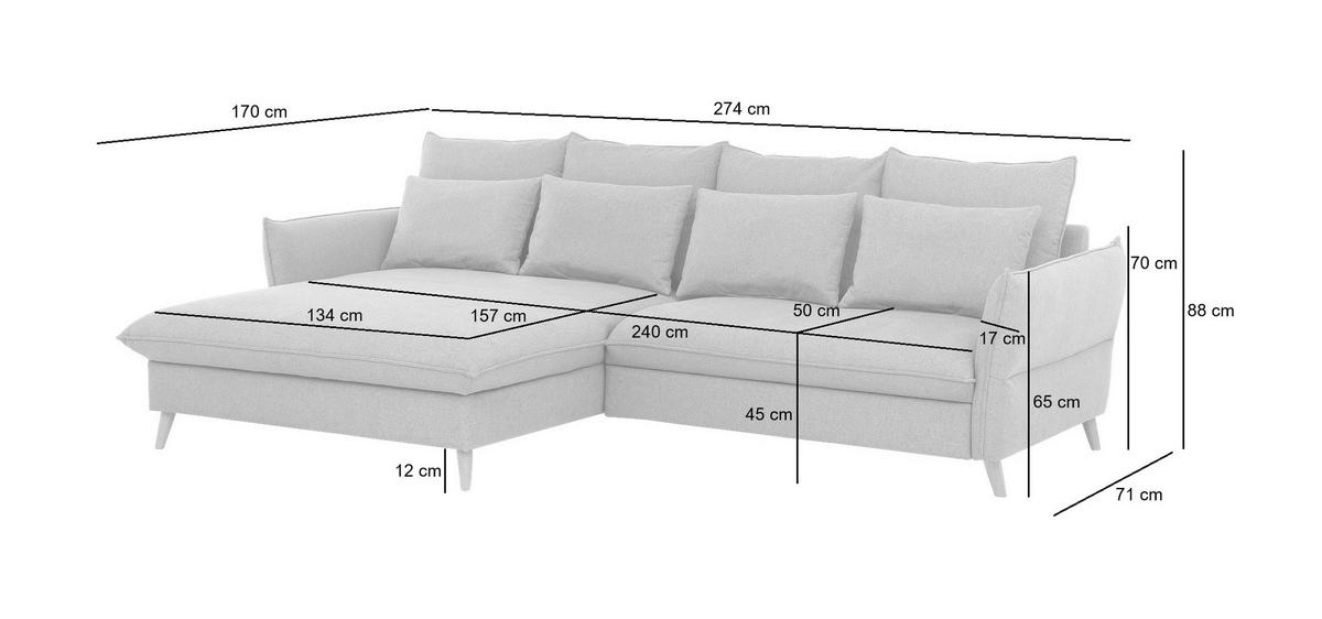 ECKSOFA in Hellbraun  - Hellbraun/Buchefarben, Design, Holz/Textil (170/274cm) - Livetastic