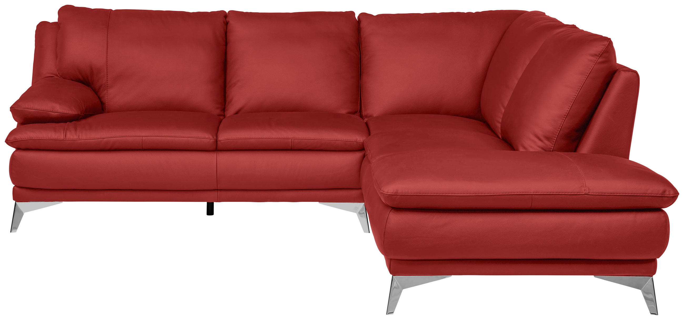 ECKSOFA Rot Echtleder  - Chromfarben/Rot, Design, Leder/Metall (242/224cm) - Novel