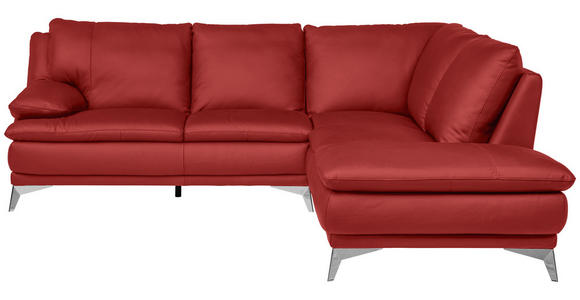 ECKSOFA Rot Echtleder  - Chromfarben/Rot, Design, Leder/Metall (242/224cm) - Novel
