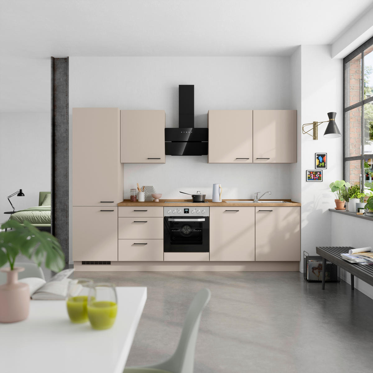 KÜCHENLEERBLOCK 300 cm   in Eichefarben, Sandfarben  - Sandfarben/Eichefarben, MODERN, Holzwerkstoff/Metall (300cm) - Nobilia