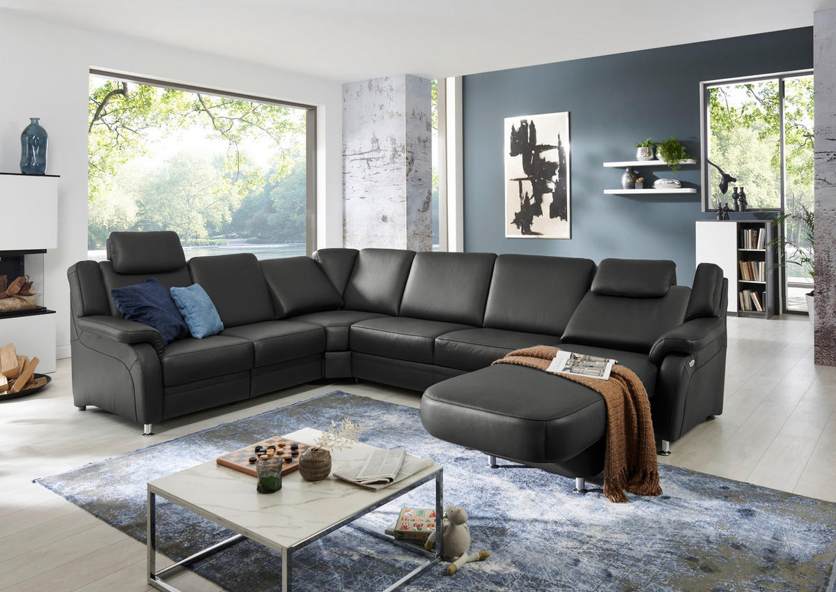WOHNLANDSCHAFT in Echtleder Anthrazit  - Anthrazit/Alufarben, Konventionell, Leder/Metall (239/329/165cm) - Beldomo Premium