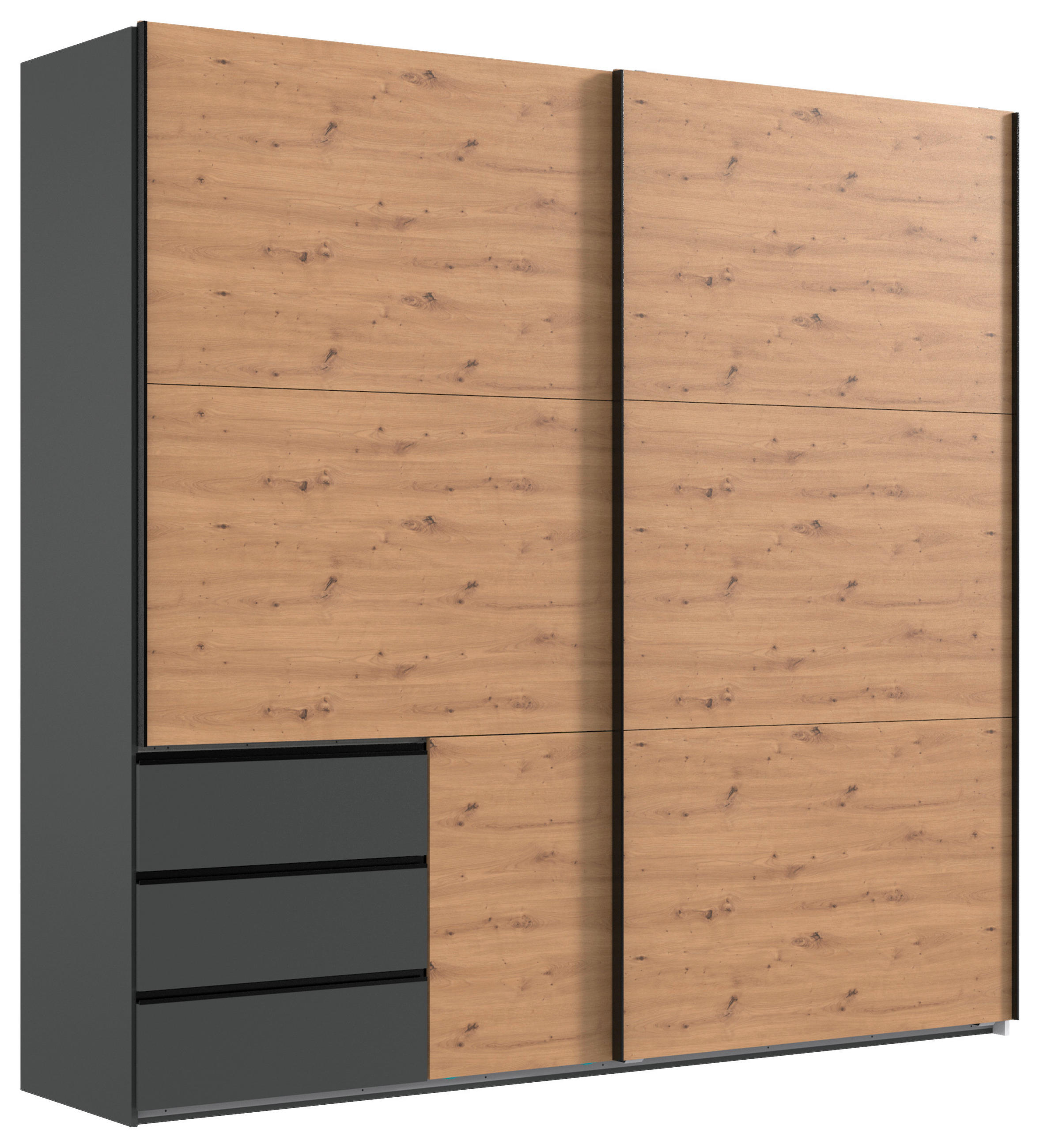 SCHWEBETÜRENSCHRANK Graphitfarben, Eiche Artisan  - Schwarz/Graphitfarben, Konventionell, Holzwerkstoff/Metall (250/236/65cm) - Hom`in