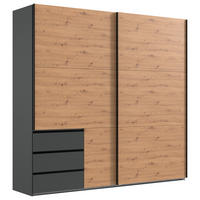 SCHWEBETÜRENSCHRANK Graphitfarben, Eiche Artisan  - Schwarz/Graphitfarben, Konventionell, Holzwerkstoff/Metall (250/236/65cm) - Hom`in