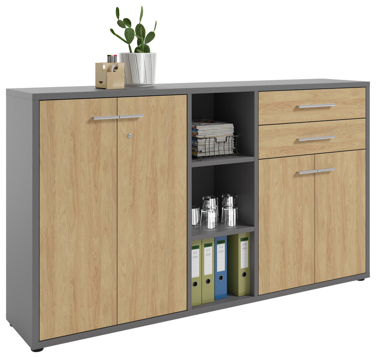 SIDEBOARD Texas  in 191,1/110/40 cm  - Alufarben/Schwarz, MODERN, Holzwerkstoff/Kunststoff (191,1/110/40cm)