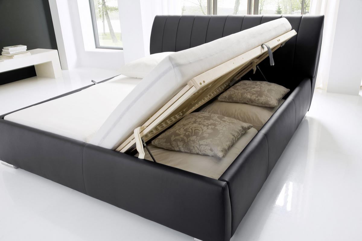 POLSTERBETT 180/200 cm  in Schwarz  - Chromfarben/Schwarz, Design, Holz/Textil (180/200cm) - Livetastic