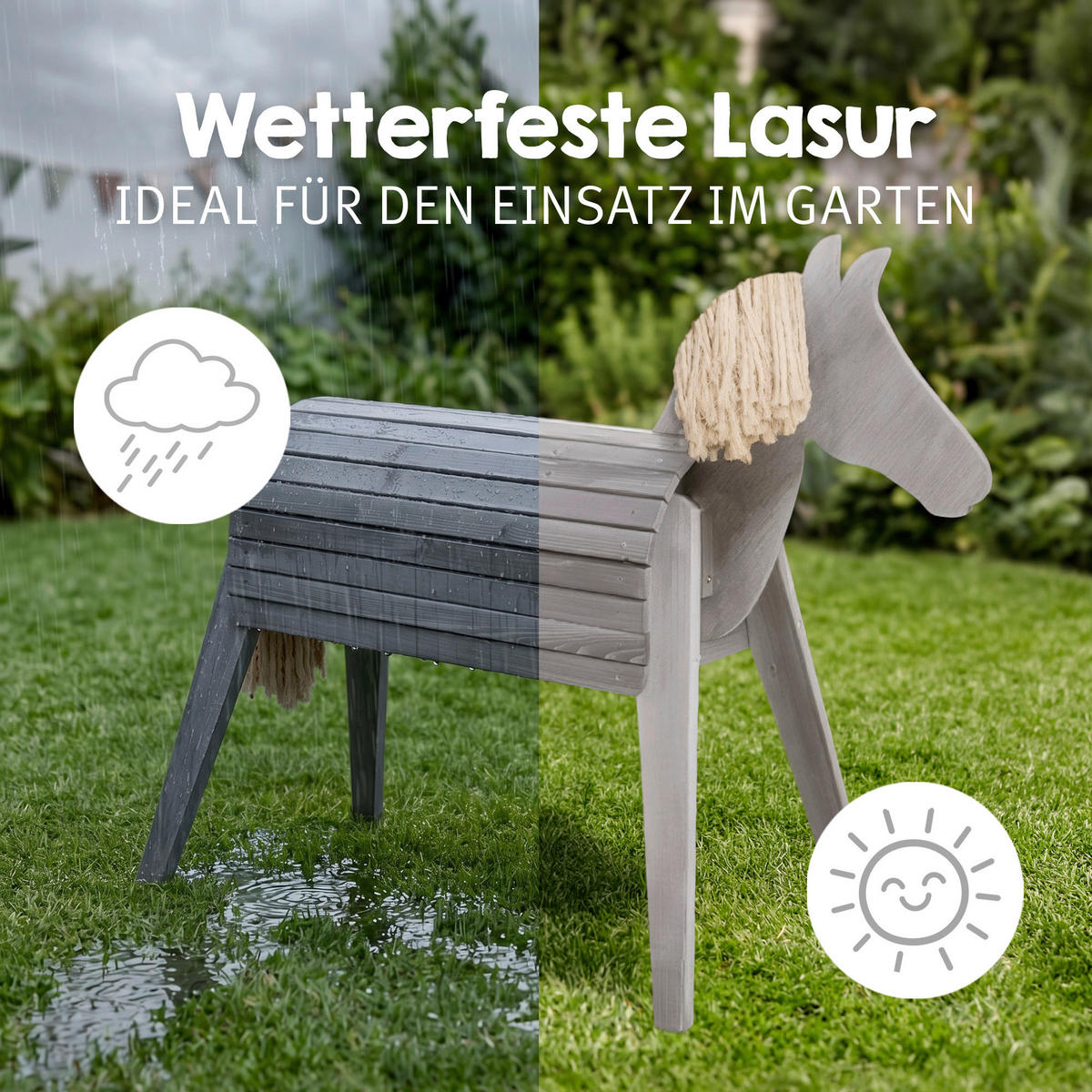 HOLZPFERD  - Grau, Basics, Holz (126/105/50cm) - Roba