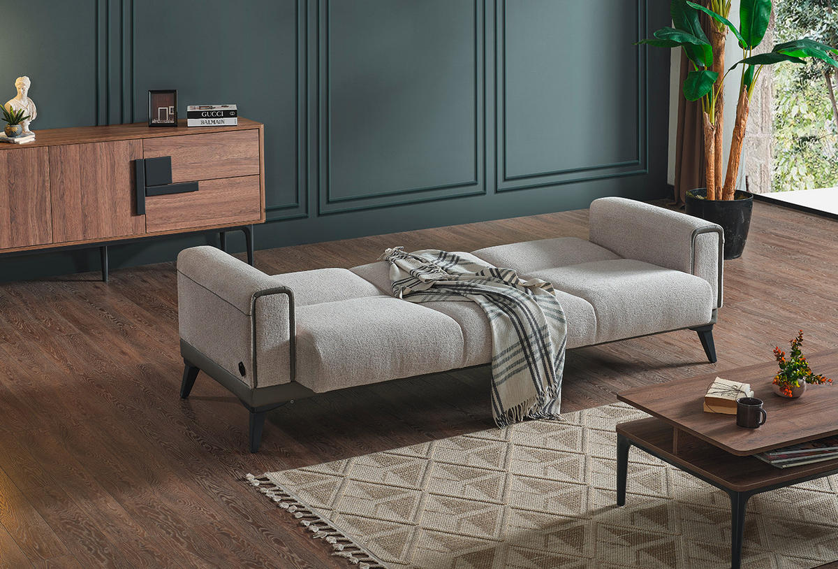 3-SITZER-SOFA in Bouclé Grau  - Anthrazit/Grau, Design, Holz/Textil (230/83/86cm) - Livetastic