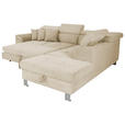 ECKSOFA inkl. Funktionen Creme Cord  - Silberfarben/Creme, Design, Textil/Metall (257/226cm) - Xora