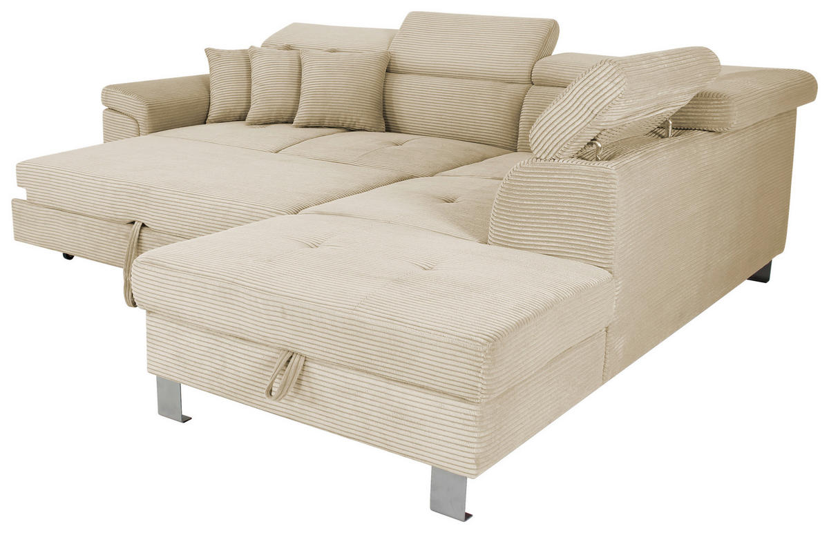 ECKSOFA in Cord Creme  - Silberfarben/Creme, Design, Textil/Metall (257/226cm) - Xora