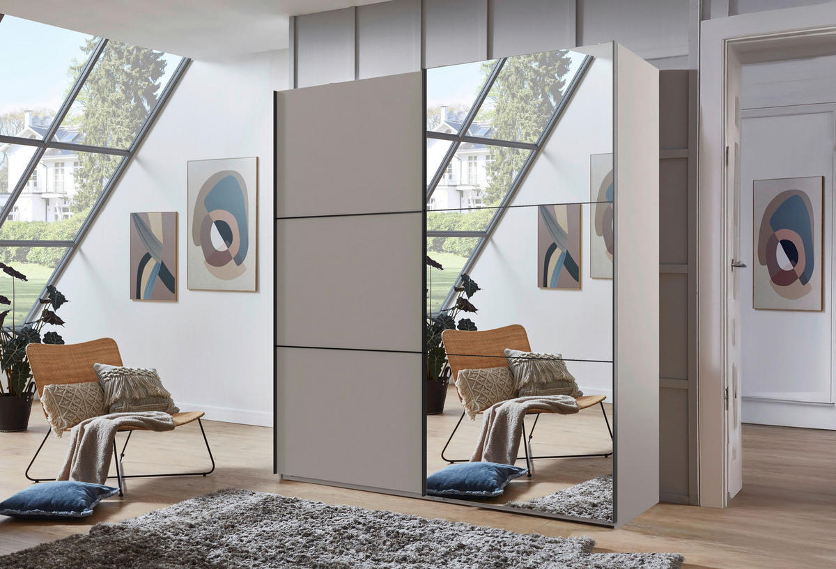 SCHWEBETÜRENSCHRANK 200/216/65 cm 2-türig Grau, Schwarz  - Schwarz/Grau, KONVENTIONELL, Glas/Holzwerkstoff (200/216/65cm) - Stylife