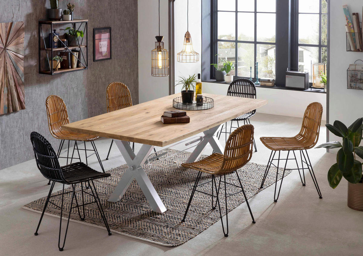 ESSTISCH 200/100/76 cm Echtholz  Holz, Metall rechteckig Naturfarben, Silberfarben  - Silberfarben/Naturfarben, MODERN, Holz/Metall (200/100/76cm) - MID.YOU