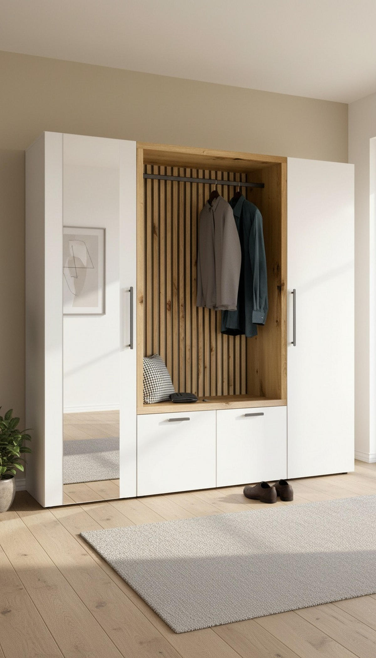 GARDEROBE  in 216/200/47 cm  - Weiß/Eiche Artisan, MODERN, Glas/Holzwerkstoff (216/200/47cm) - Voleo