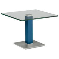 BEISTELLTISCH 60/60/46-65 cm Blau, Edelstahlfarben quadratisch  - Blau/Edelstahlfarben, Design, Glas/Kunststoff (60/60/46-65cm)
