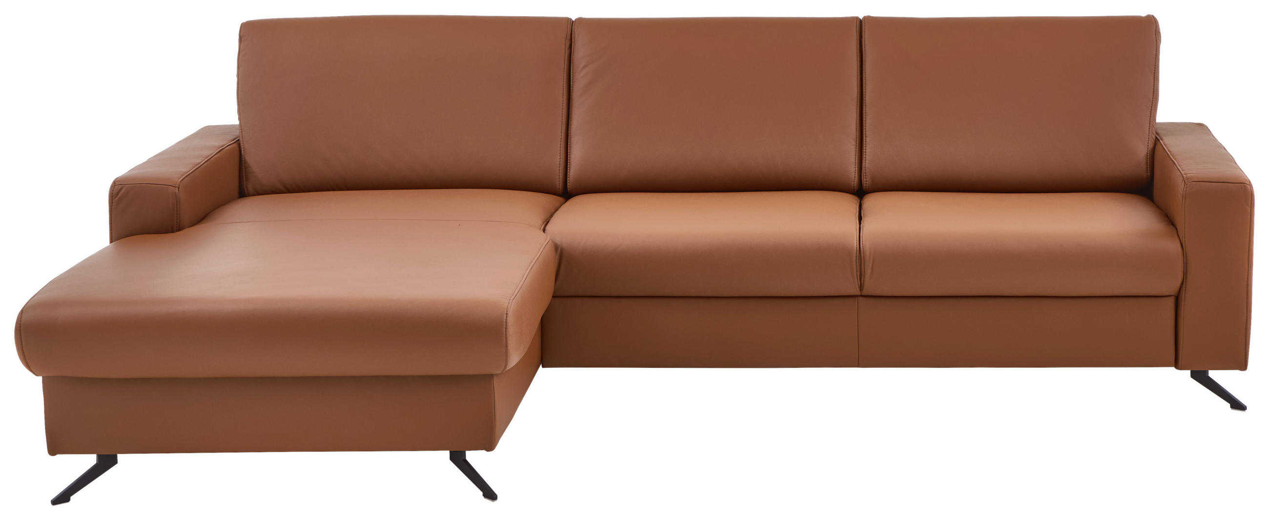 ECKSOFA in Echtleder Cognac  - Cognac/Schwarz, Design, Leder/Metall (165/267cm) - Lomoco