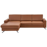 ECKSOFA in Echtleder Cognac  - Cognac/Schwarz, Design, Leder/Metall (165/267cm) - Lomoco
