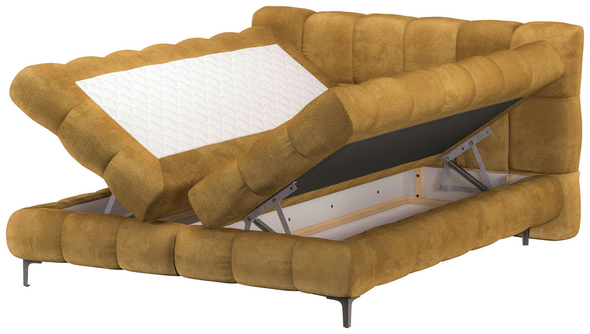 BOXBETT 160/200 cm,  in Goldfarben, gepolstertes Kopfteil, Bettkasten, Topper, H3 + H3 = fest  - Goldfarben/Schwarz, Design, Textil/Metall (160/200cm) - Ti'me