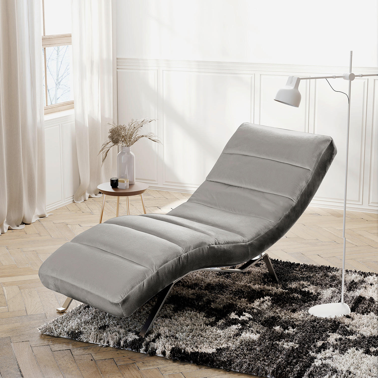 RELAXLIEGE Samt Dunkelgrau  - Dunkelgrau/Silberfarben, Design, Textil/Metall (65/65-95/171cm) - Livetastic