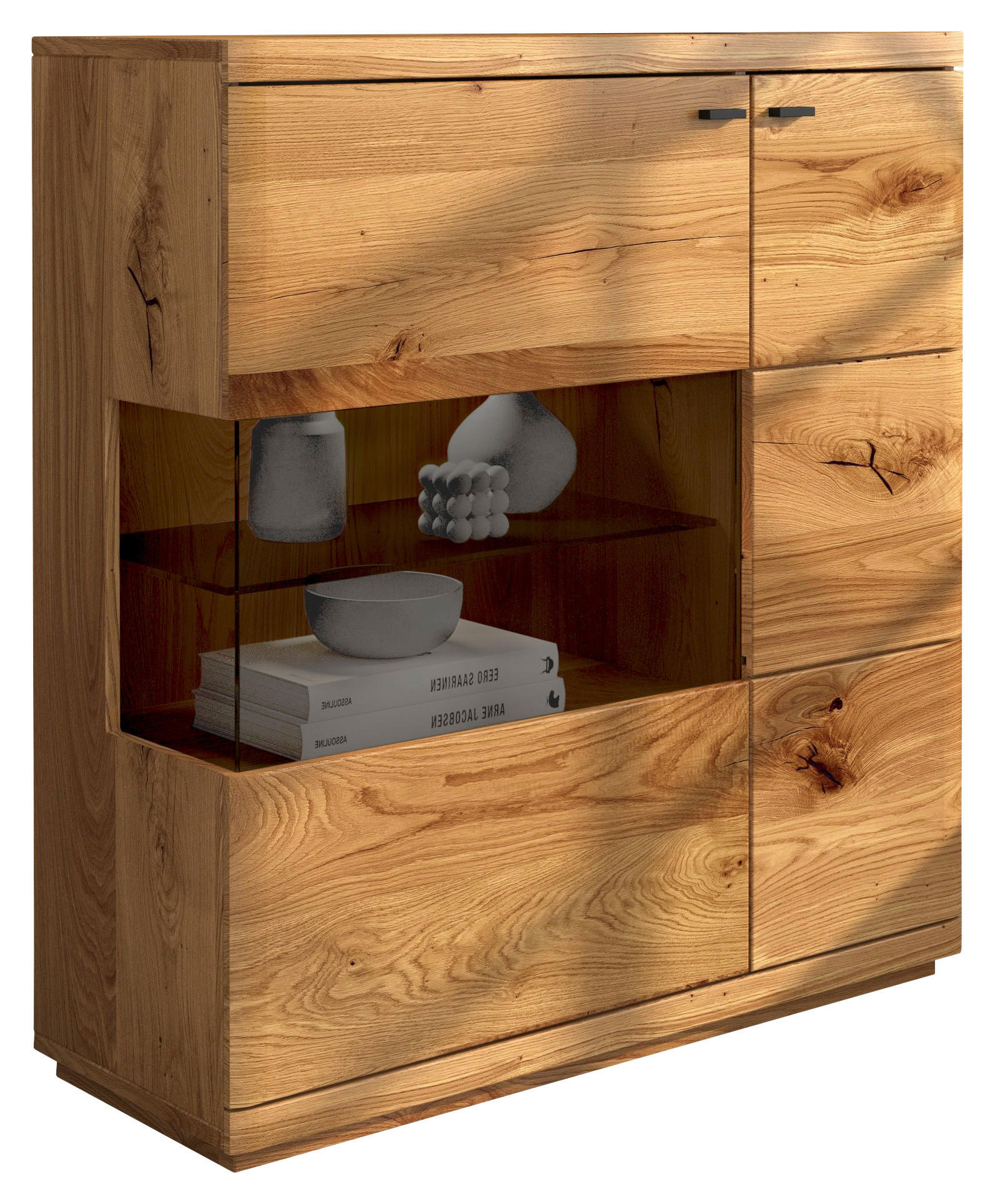 SIDEBOARD Eichefarben  99/109/38 cm  - Eichefarben/Schwarz, Natur, Glas/Holz (99/109/38cm) - Linea Natura
