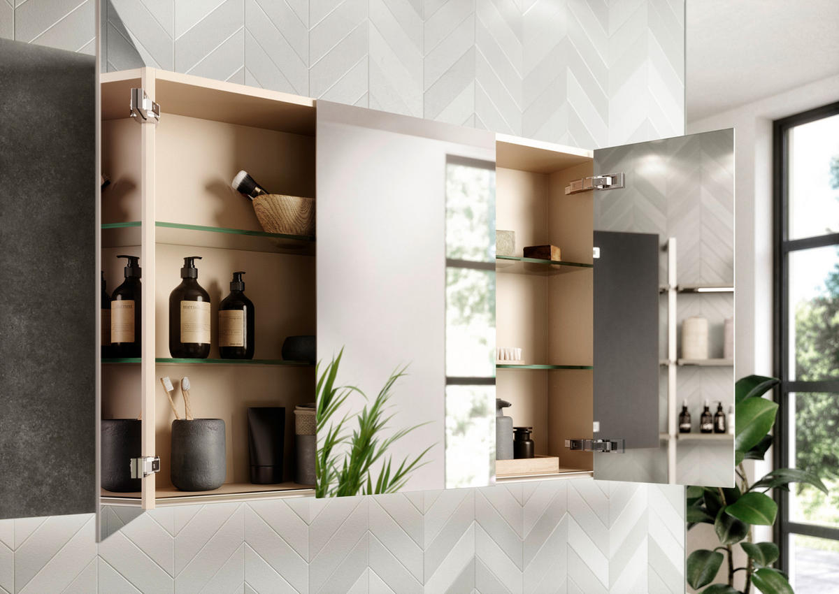 BADEZIMMER 3-teilig  in 81 cm  - Edelstahlfarben/Weiß Hochglanz, MODERN, Holzwerkstoff/Stein (81cm) - Nobilia