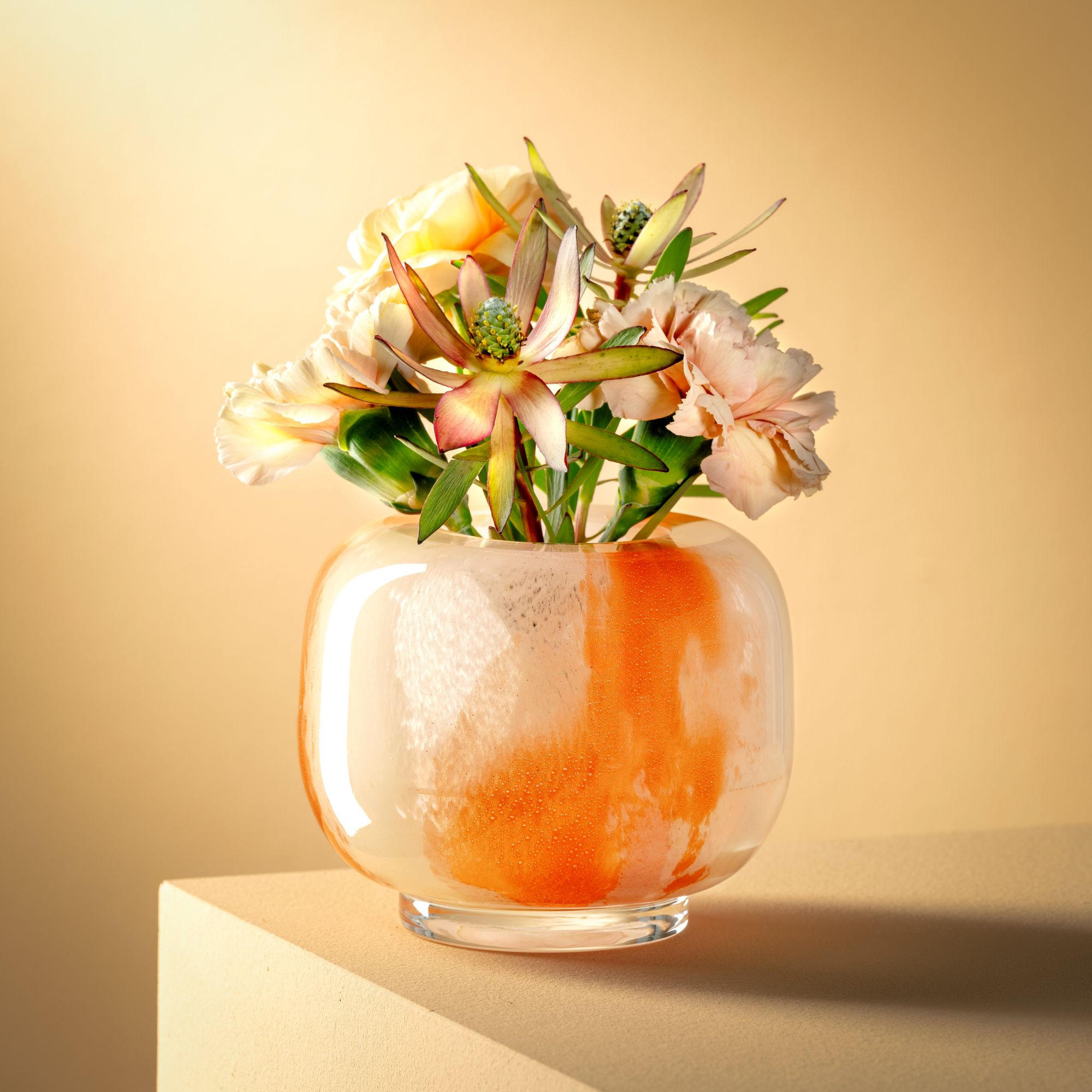VASE  - Creme/Orange, Design, Glas (12,5/11/12,5cm) - Leonardo