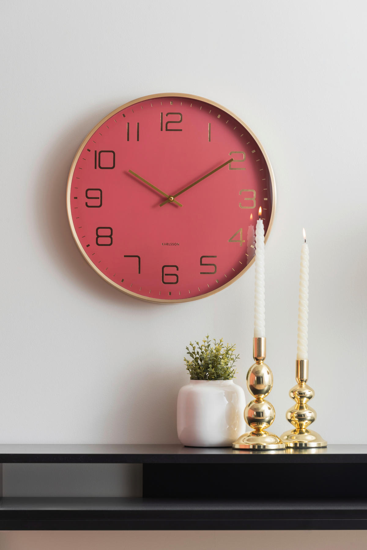WANDUHR  Rot, Goldfarben  - Rot/Goldfarben, Basics, Metall (40/40/4,2cm) - Karlsson