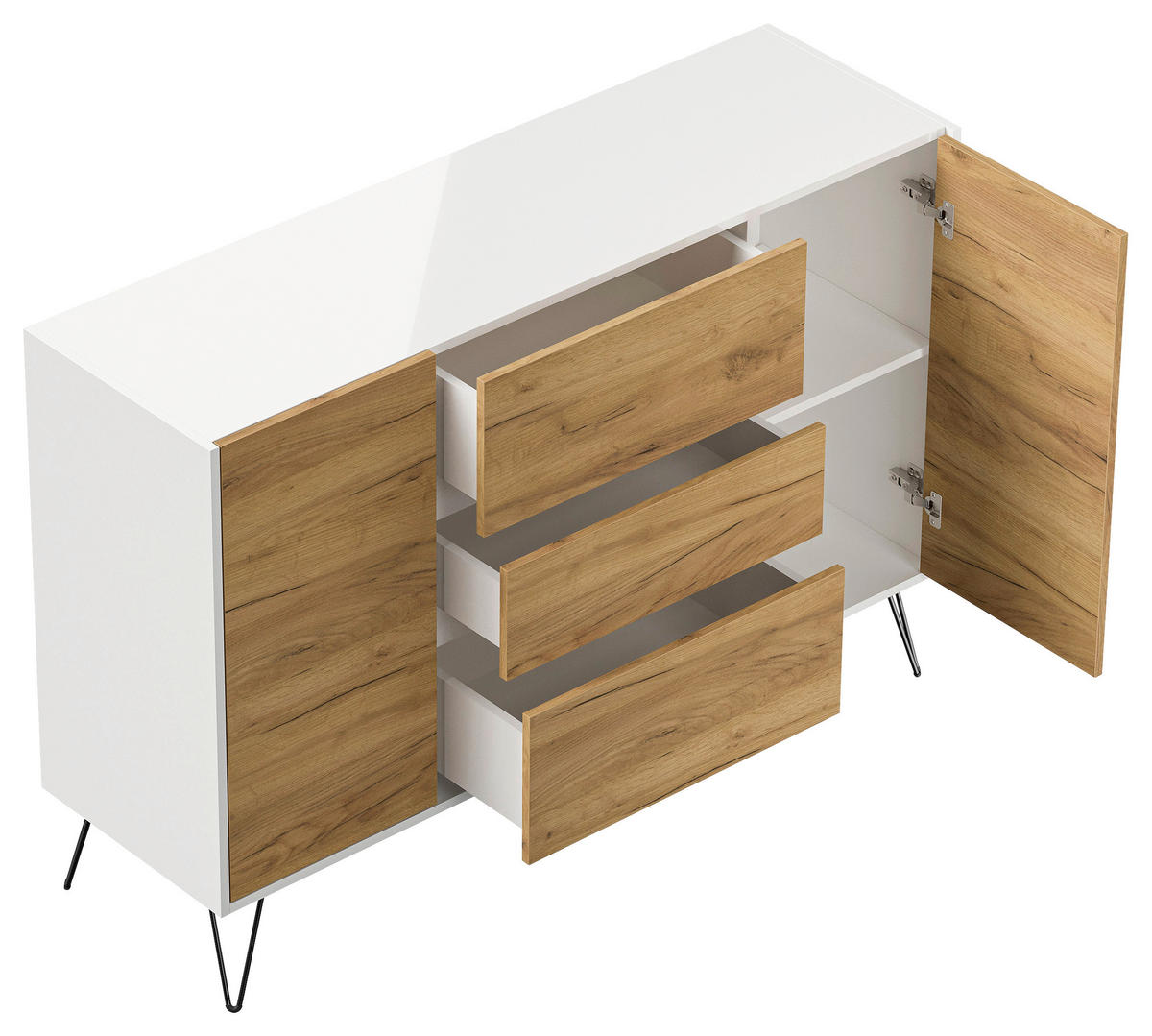 SIDEBOARD Posseik Industrial 140/93,6/42 cm 3 Schublade(n)  - Elfenbein/Eichefarben, Design, Holzwerkstoff/Metall (140/93,6/42cm) - P & B