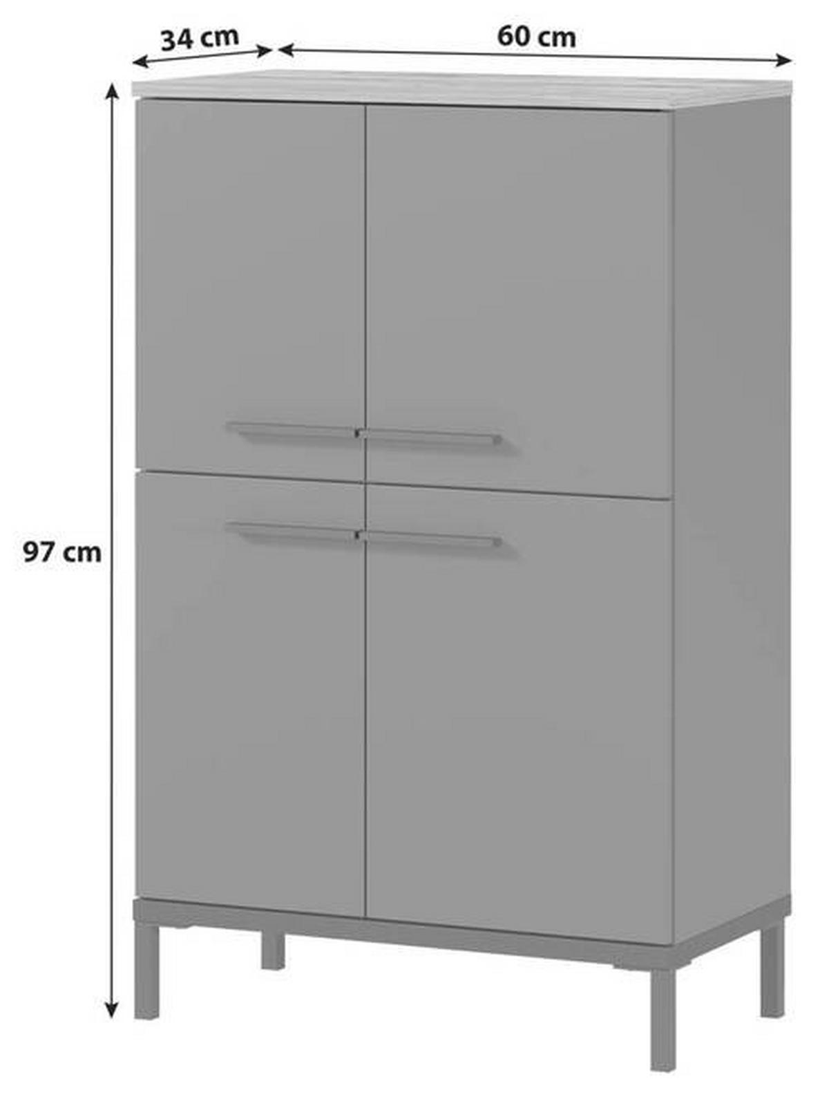 VYSOKÁ KOMODA, barvy grafitu, barvy dubu, 60/97/34 cm - černá/barvy dubu, Moderní, kov/kompozitní dřevo (60/97/34cm) - Xora