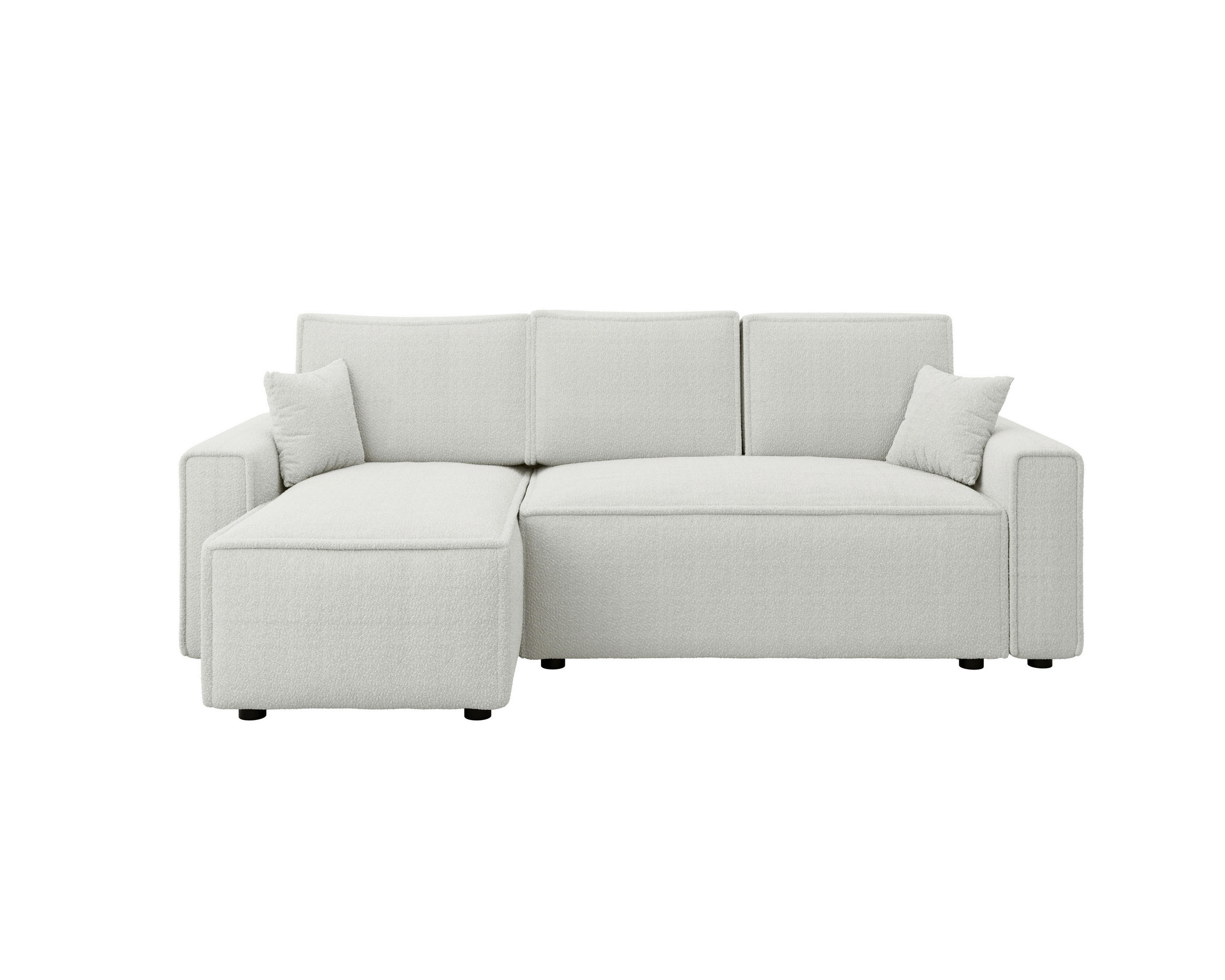 ECKSOFA Weiß Bouclé Zierkissen, Rückenkissen, Bettkasten, Schlaffunktion, Rücken echt, Liegefläche im Originalstoff  - Schwarz/Weiß, MODERN, Kunststoff/Textil (143/232cm) - Carryhome