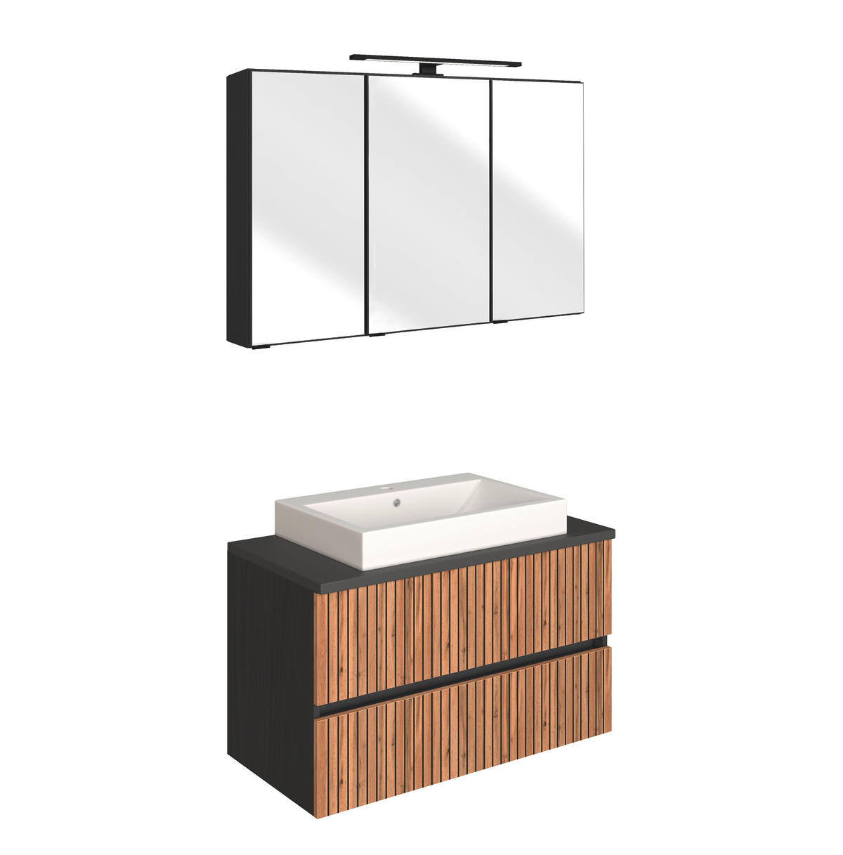 BADEZIMMER  in 90 cm  - Eiche Wotan/Graphitfarben, KONVENTIONELL, Glas/Keramik (90cm) - Xora