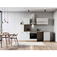 KÜCHENBLOCK 250 cm   in Weiß  - Edelstahlfarben/Eichefarben, Basics, Glas/Holzwerkstoff (250cm) - Respekta