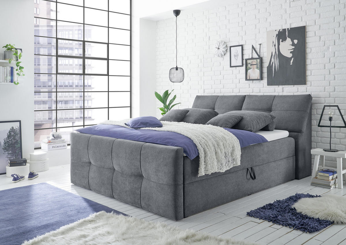 BOXBETT 160/200 cm  in Anthrazit  - Anthrazit/Schwarz, MODERN, Kunststoff/Textil (160/200cm) - MID.YOU