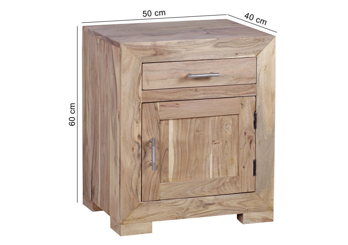 ÉJJELISZEKRÉNY tömör akácia akácia színű  - akácia színű/króm, Konventionell, fém/fa (50/60/40cm) - MID.YOU