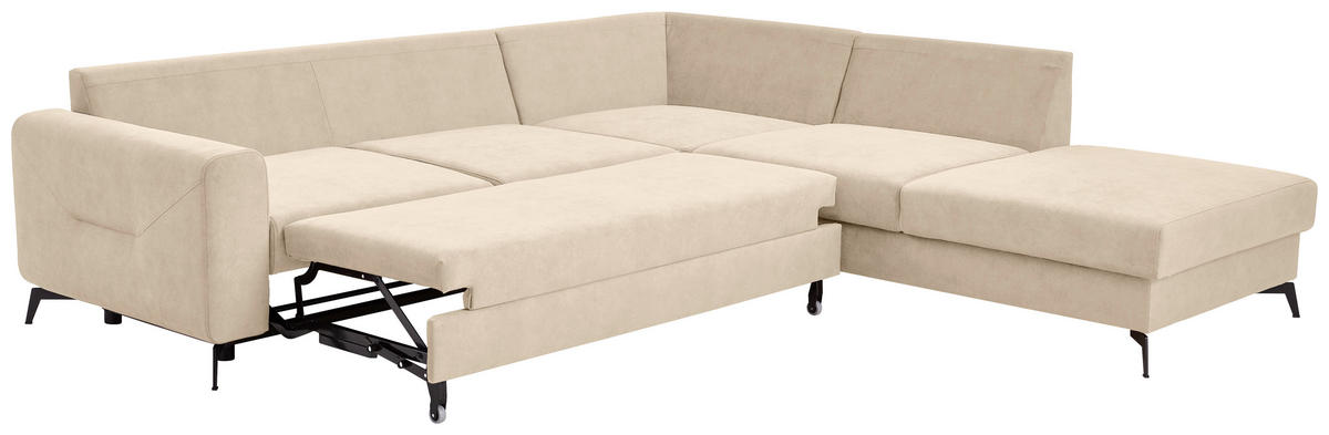 ECKSOFA in Chenille Beige  - Beige/Schwarz, Konventionell, Textil/Metall (275/257cm) - MID.YOU