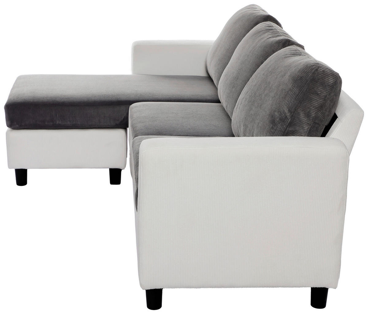 ECKSOFA Dunkelgrau Cord  - Dunkelgrau/Schwarz, Design, Kunststoff/Textil (198/135cm) - P & B