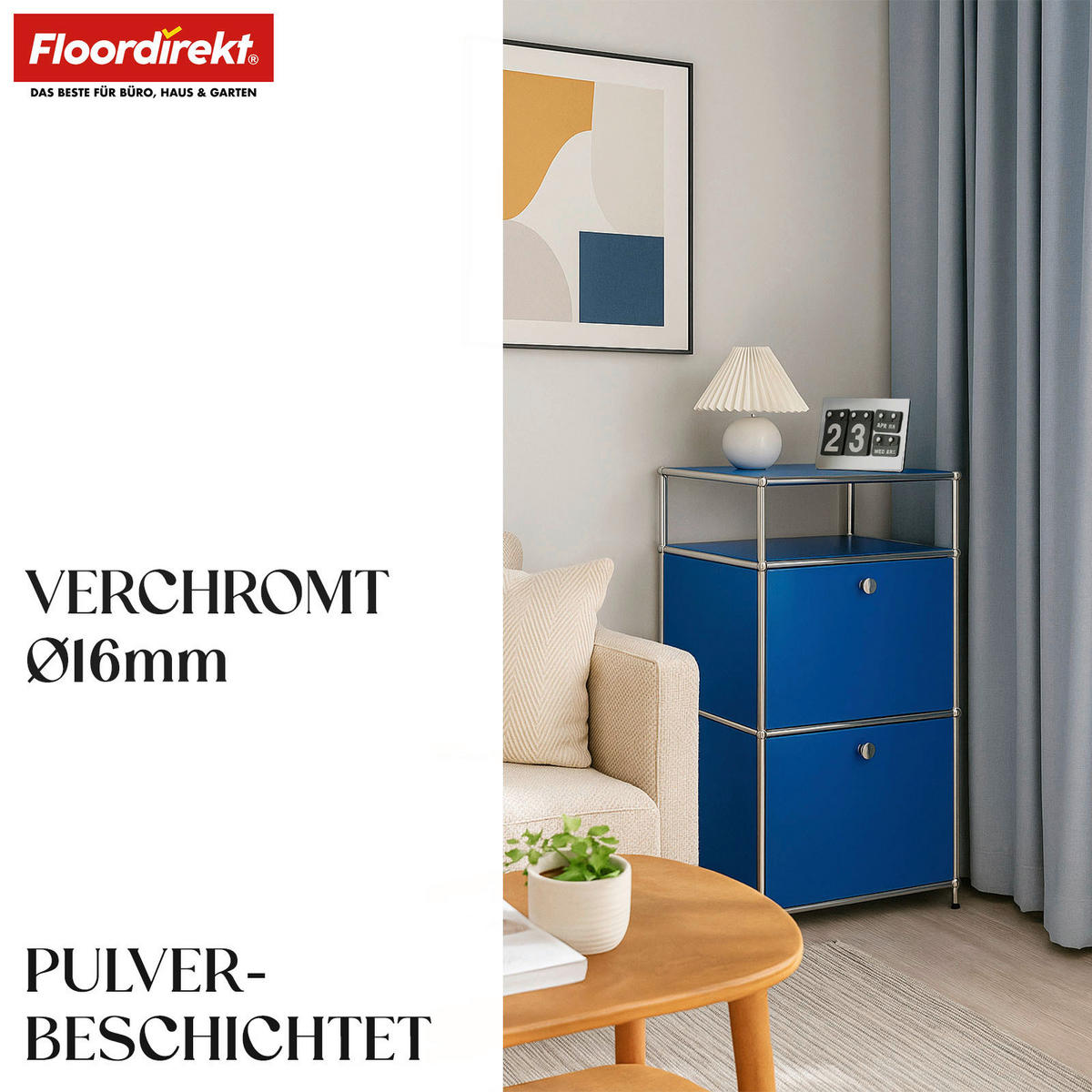 STANDREGAL Blau  - Blau, Basics, Metall (50/100/40cm) - Floordirekt