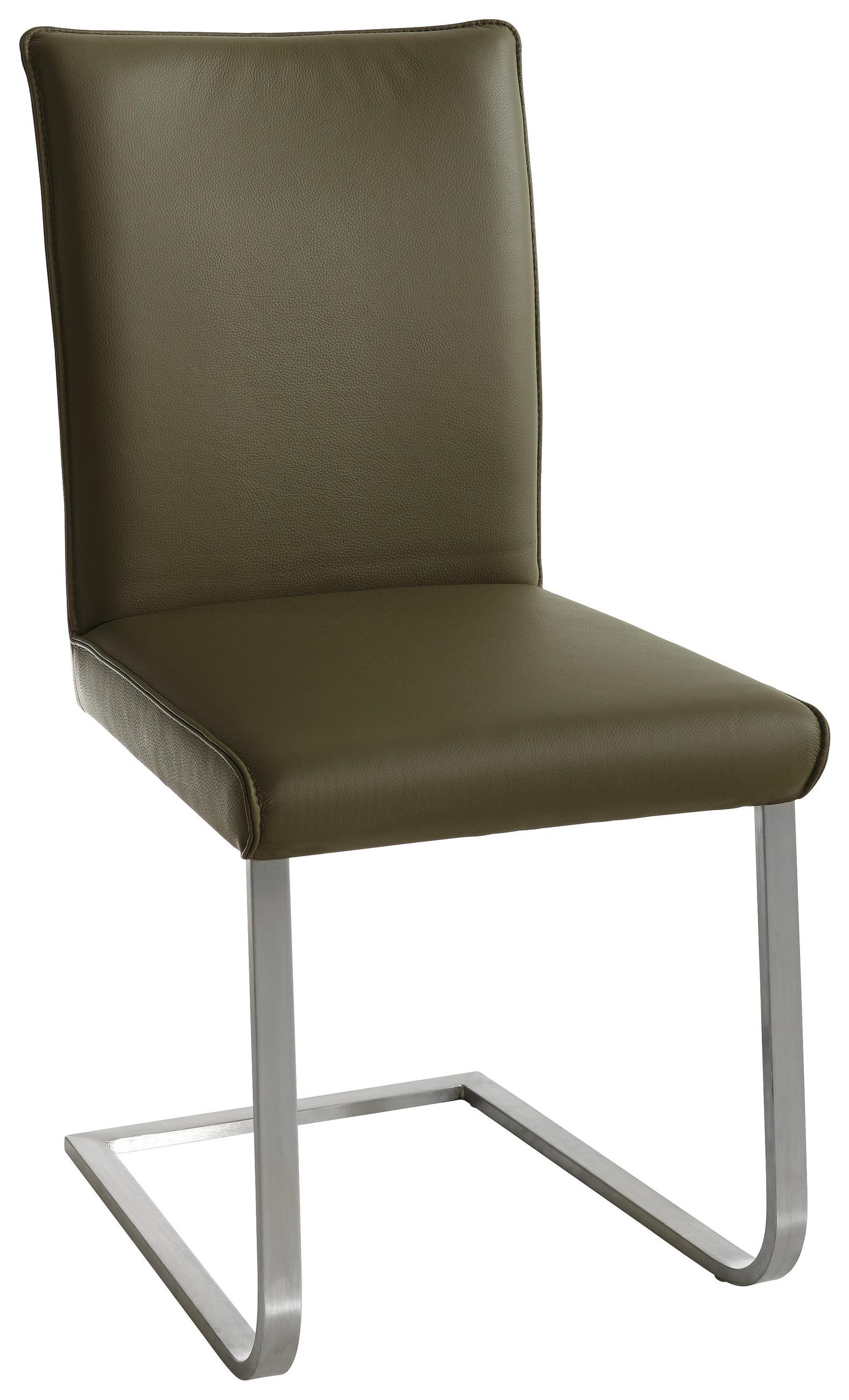 Schwingstuhl in Metall, Leder Grün, Edelstahlfarben