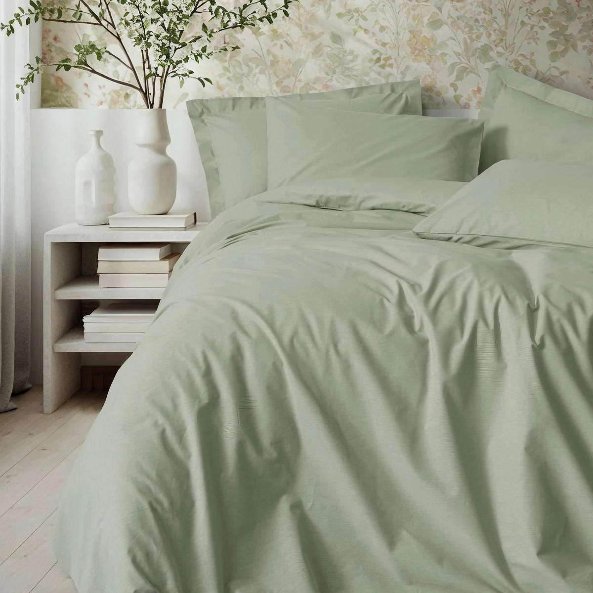 BETTWÄSCHE 155/220 cm  - Salbeigrün, Basics, Textil (155/220cm)