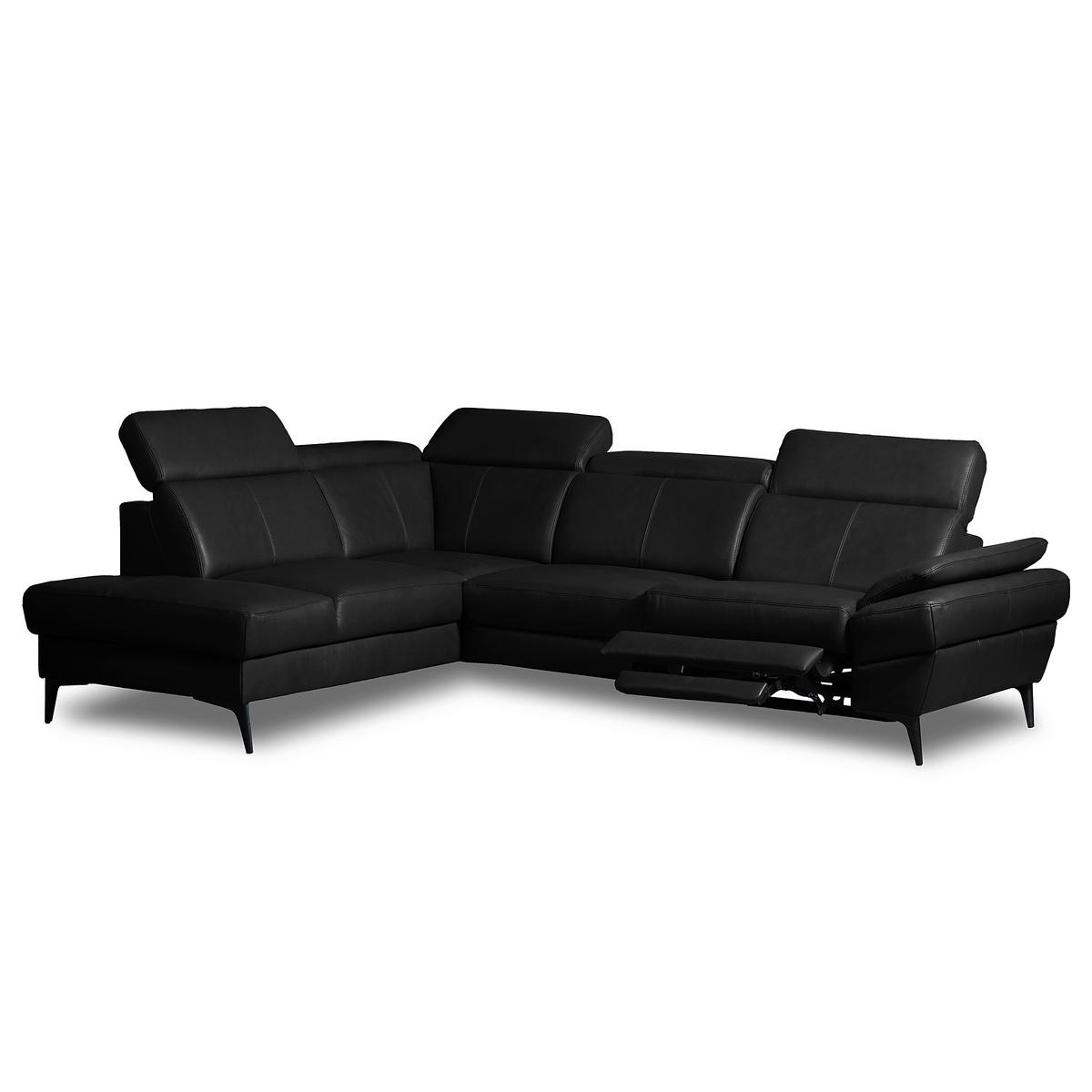 ECKSOFA Lederlook Echtleder Schwarz  - Schwarz, Design, Leder/Textil (211/264cm) - Livetastic