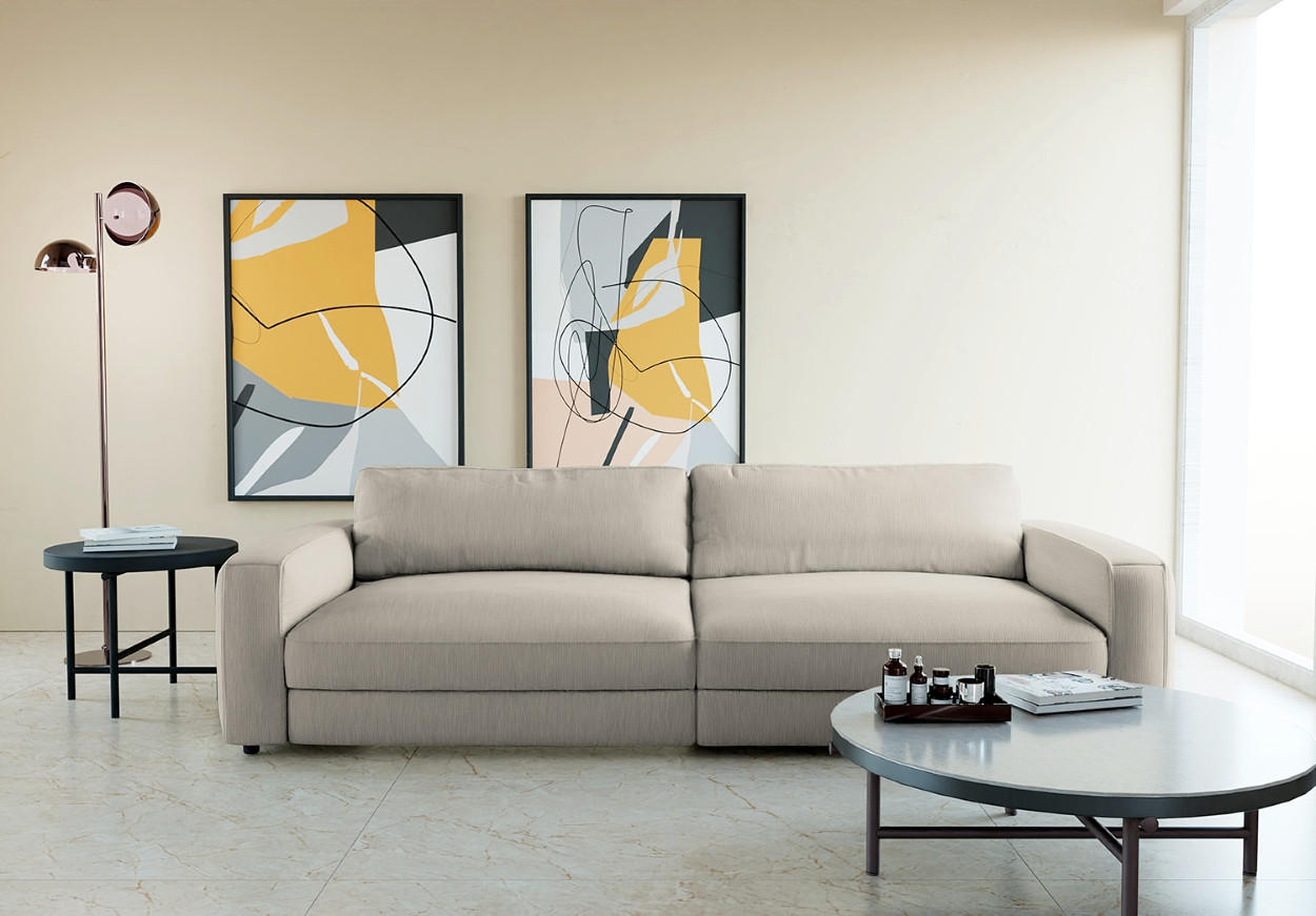 BIGSOFA in Cord Grau - Schwarz/Grau, Modern, Kunststoff/Textil (264/84/125cm) - Trendmanufaktur