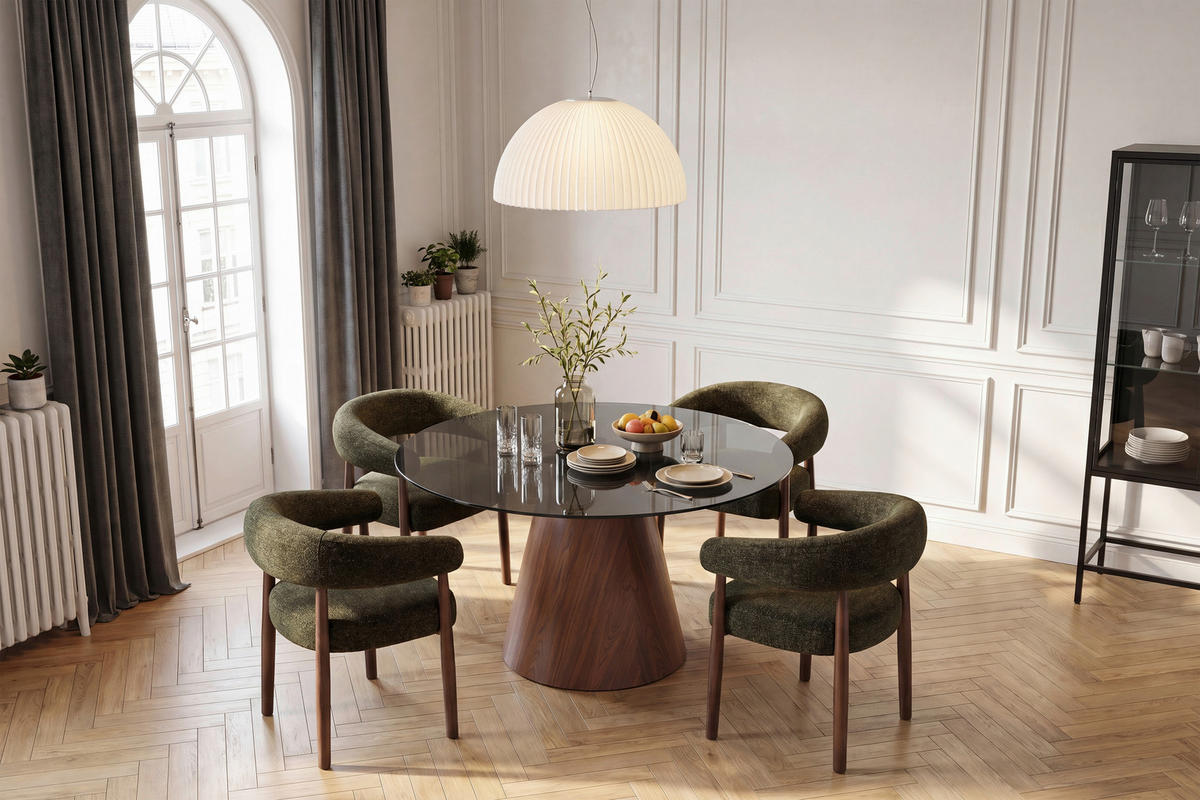 ESSTISCH Nachbildung  Glas, Holzwerkstoff rund Beige, Walnussfarben  - Beige/Walnussfarben, MODERN, Glas/Holzwerkstoff (120/75cm) - MID.YOU