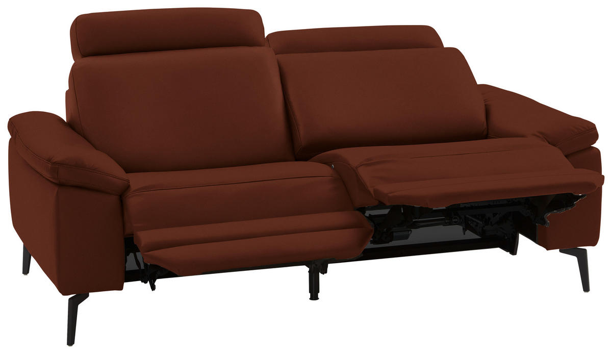 2,5-SITZER in Leder Rotbraun  - Rotbraun/Schwarz, Design, Leder/Metall (196/88/100cm) - Valdera