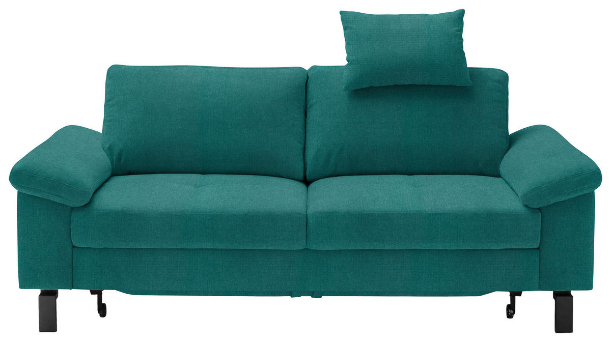 2,5-SITZER in Velours Petrol  - Petrol/Schwarz, Design, Textil/Metall (206/86/97cm) - Pure Home Lifestyle
